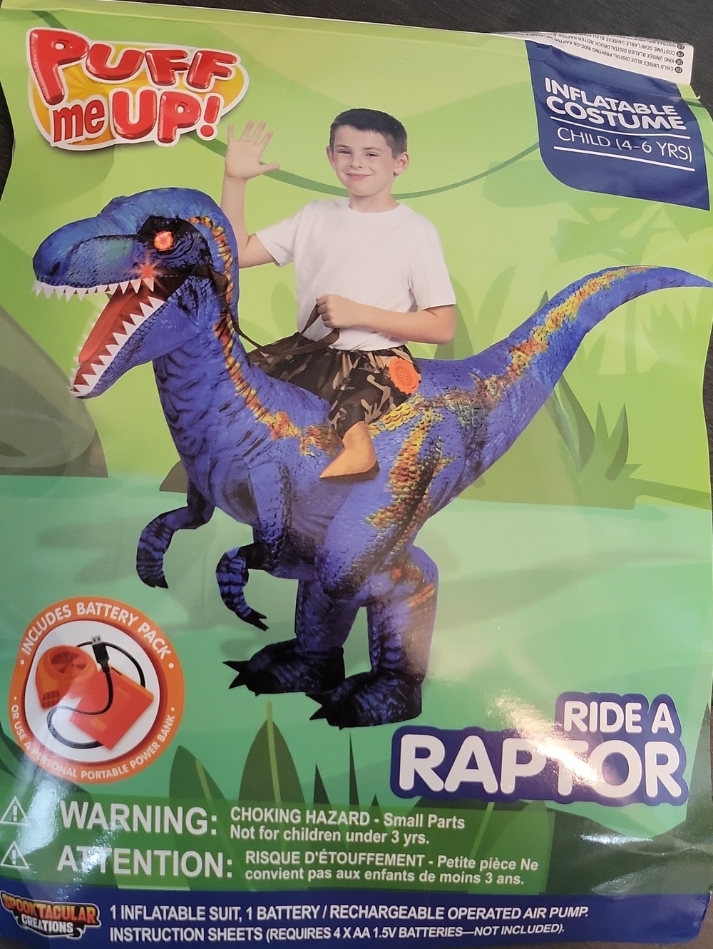 Puff Me Up! Kids Inflatable Ride-a-Raptor Costume — Blue